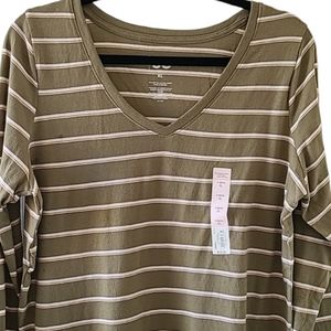 SO BRAND WOMENS JUNIOR SIZE LONG SLEEVE GREEN STRIPED SHIRT SIZE EXTRA L…